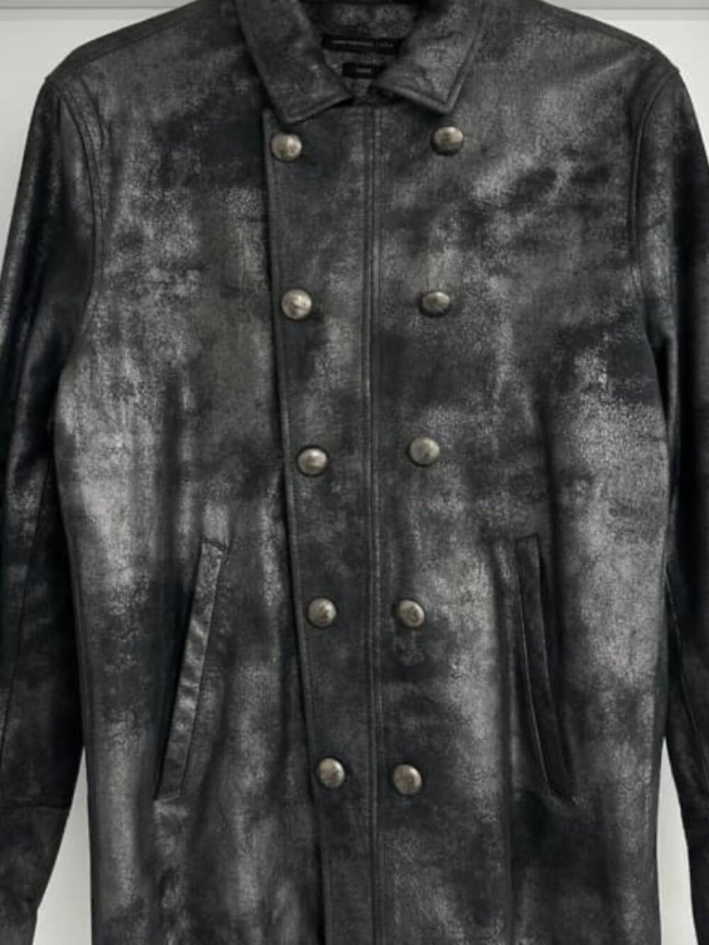 John Varvatos USA Luxe Metallic Silver Leather Military Jacket XL